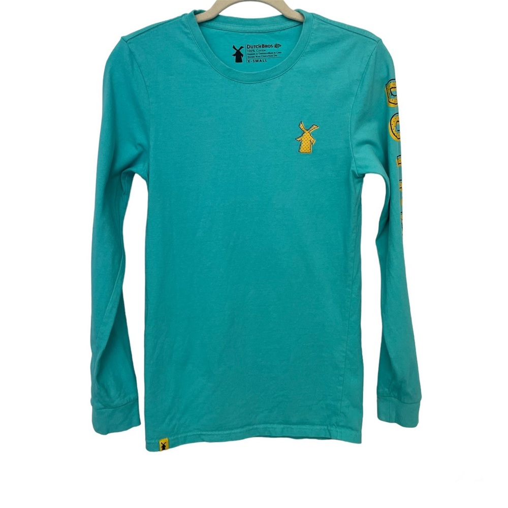 Dutch Bros Coffee Shirt Unisex Blue Long Sleeve Employee Uniform Crew Neck